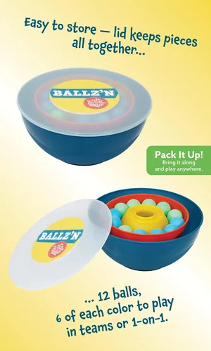 Vista 3 de Little Kids Ballz'n El juego de disparos de trucos de pelota de pong de ritmo rápido para adultos Tipsy y familia, diversión nocturna en el suelo