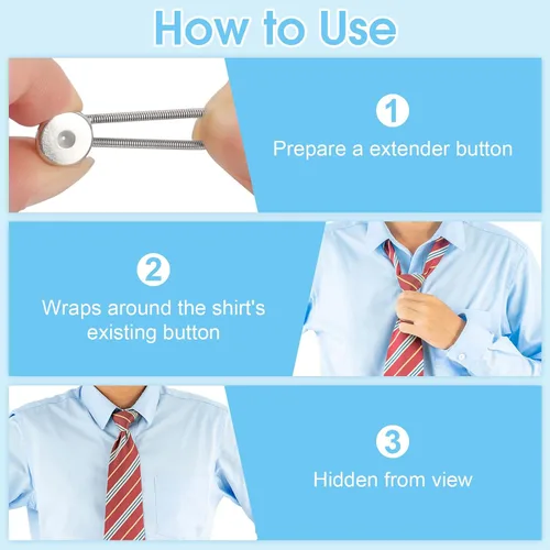 Vista 7 de PEASUG 16 extensores de cuello para camisas de hombre, extensor de botón elástico para camisas de vestir, corbata, extensores de cuello