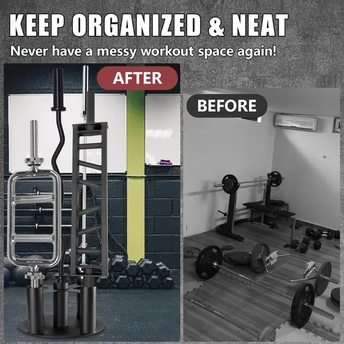 Vista 4 de [Usado] Soporte para barra de almacenamiento, soporte vertical resistente para el hogar y gimnasio comercial, se adapta a barras olímpicas de 2