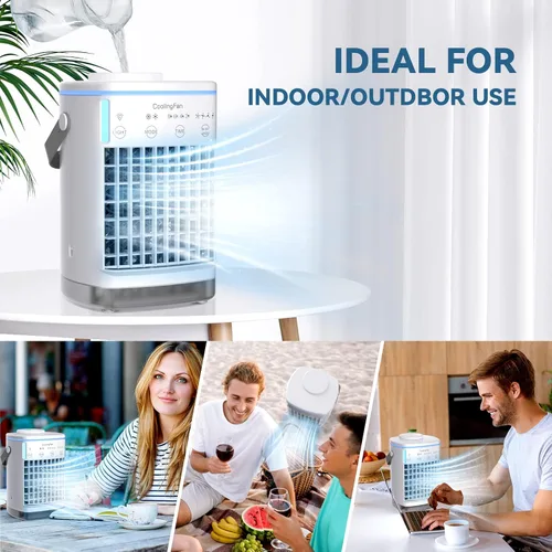 Vista 7 de Aire acondicionado portátil, enfriador de aire evaporativo personal con 4 velocidades de viento y luz LED, relleno superior de 23.7 fl oz, mini aire