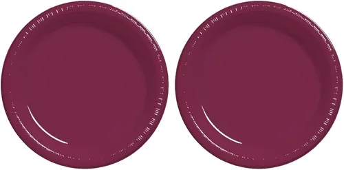 Vista 2 de Creative Converting Platos redondos de plástico rojo burdeos, suministros para fiestas, 7 pulgadas