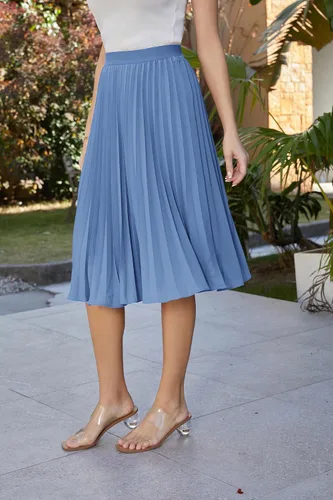 Vista 126 de GRACE KARIN - Falda plisada de gasa para mujer, con cintura alta y elástica, vuelo, corte acampanado y longitud por debajo de la rodilla