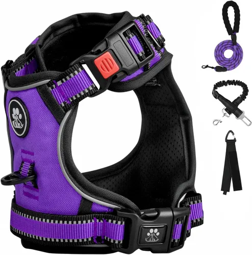 Vista 15 de FURRYFECTION Arnés a cuadros para perros pequeños Arnés reflectante sin tirones para mascotas Arnés ajustable para perro sin estrangulamiento
