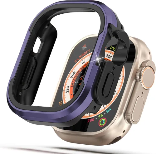 Vista 10 de Funda de metal mate compatible con Apple Watch Ultra 3/2/1 de 1.732 pulgadas, bisel de aluminio mate + [parachoques de TPU suave] Funda protectora