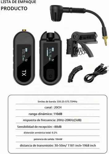 Vista 9 de EBJ Sistema de micrófono de saxofón UHF inalámbrico, micrófono de instrumento de clip, saxofón y trompeta, ecualizador preestablecido y nivel de eco