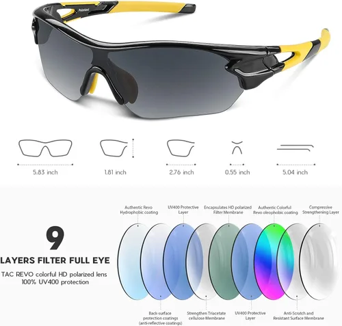 Vista 4 de Lentes de sol polarizados para hombres y mujeres jóvenes de béisbol ciclismo correr conducir pesca golf motocicletas lentes TAC UV400