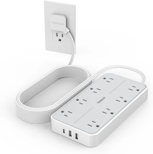 Vista 9 de TESSAN - Protector contra sobretensiones, cable de extensión de enchufe plano de 5 pies Negro