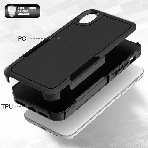 Vista 4 de Funda para iPhone XR: funda protectora de doble capa resistente para teléfono celular, a prueba de golpes, resistente, con protector de pantalla