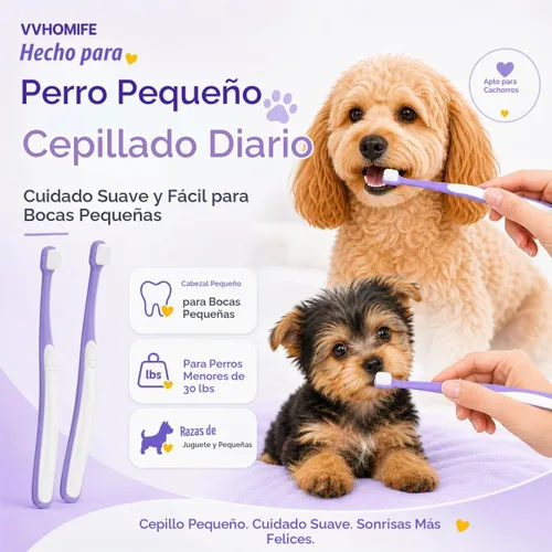 Vista 7 de Cepillo de dientes para perros pequeños – Mini cabezal de cepillo de 0.39 pulgadas, mango curvo, cerdas suaves, parte trasera de goma doble, kit