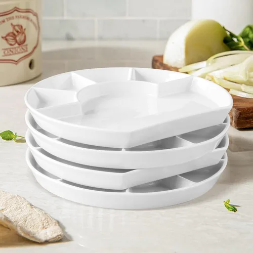 Vista 7 de Cinf Plato dividido de cerámica, bandeja de aperitivos cuadrante con Blanco-paquete de 1
