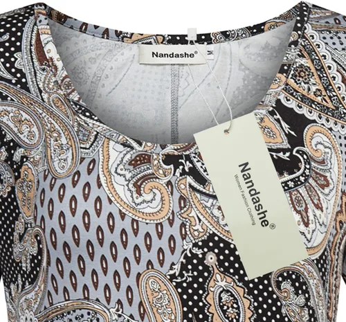 Vista 3 de Nandashe - Blusa de manga 34 para mujer, diseño floral tipo túnica, blusa veraniega casual de vestir