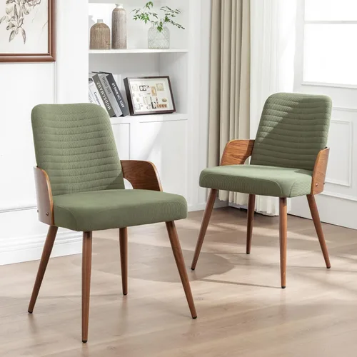 Vista 12 de Juego de 2 sillas de comedor, sillas de cocina modernas de mediados de siglo, sillas decorativas tapizadas de piel sintética, patas de metal, sillas