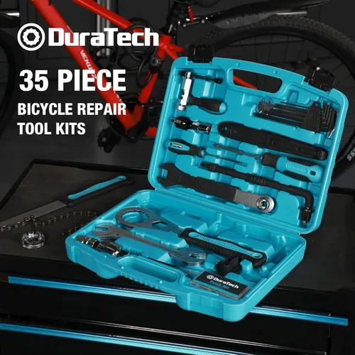 Vista 7 de DURATECH Kit de reparación de bicicletas, kit de herramientas de bicicleta de 35 piezas con estuche de transporte, accesorios de bicicleta