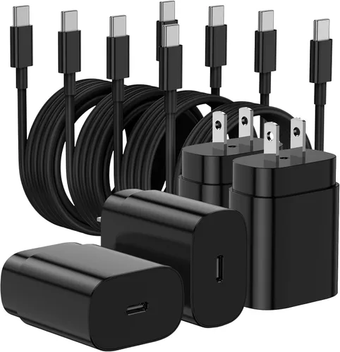 Vista 10 de Paquete de 2 cargadores USB C de 25W para Samsung Galaxy S24 Ultra, bloque de carga rápida súper silenciosa tipo C con cable C a C de 3 pies