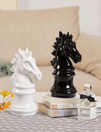 Vista 8 de Estatua de caballero de ajedrez moderna, escultura de regalo, decoración del hogar, arte para dormitorio, comedor, sala de estar, poliresina, negro