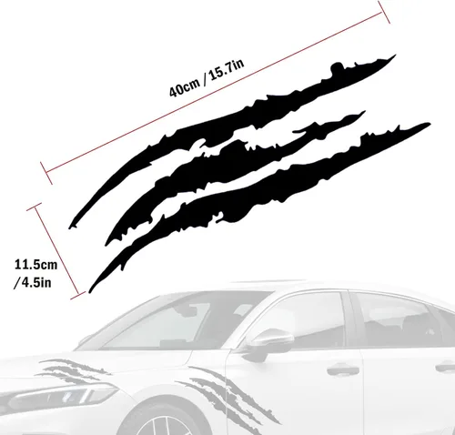 Vista 2 de 2 piezas de calcomanías reflectantes para automóvil con marcas de arañazos de garra de monstruo, calcomanía impermeable para parachoques ligero