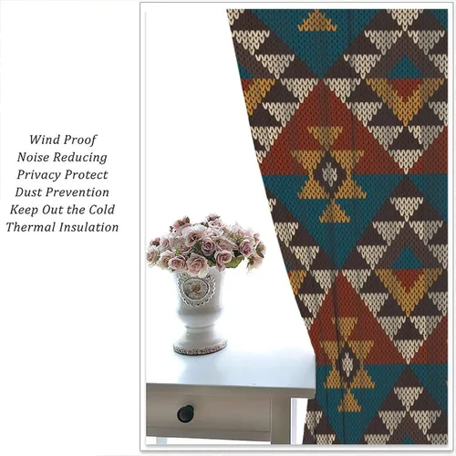 Vista 141 de Cortinas con patrón geométrico tribal, estilo suroeste, azteca, rústico, occidental, nativo americano, opacas, con bolsillo para barra, decoración