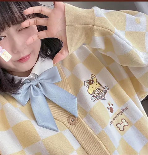 Vista 2 de WANHONGYUE Cárdigan Kawaii Cinnamoroll para mujeres y niñas, de manga larga, frente abierto, cárdigans de punto, uniforme escolar JK