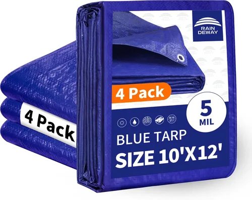 Vista 37 de RAINDEWAY Tarps - Lona impermeable de color azul de 4 x 16 pies de grosor, resistente a desgarros, multiusos, para techo, campamento, automóvil