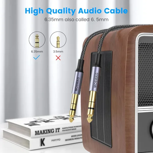 Vista 4 de MOSWAG Cable de audio TRS 1M, interconexión equilibrada de 1/4" a 1/4", trenza de nailon, compatible con guitarra eléctrica, bajo, mezcla