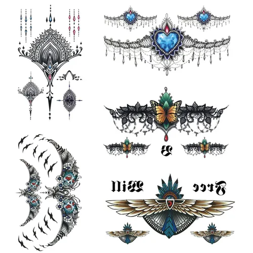 Vista 7 de Tatuajes grandes falsos temporales para hombres, mujeres y adolescentes, VIWIEU 3D realista para niñas, tatuajes temporales, 5 hojas, tatuajes