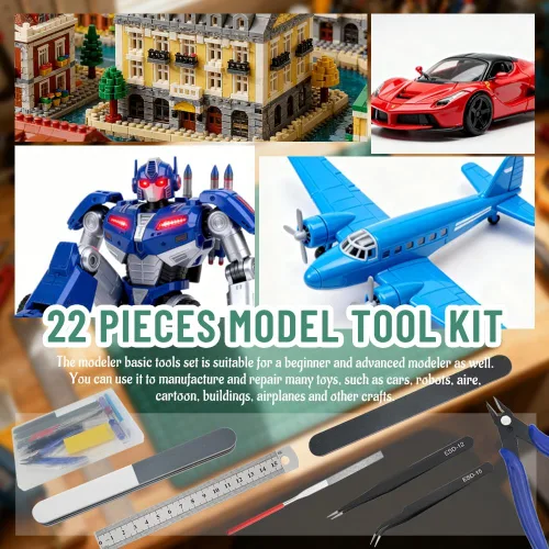 Vista 8 de Bigstone Kit de 22 herramientas de modelo, herramientas de construcción de hobby, juego de manualidades para modelador, herramientas básicas