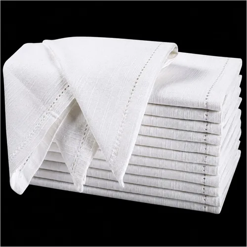 Vista 50 de Bedding Craft Juego de 12 Servilletas de Tela para Cena – 18x18 Azul Aéreo con Aspecto de Lino y Dobladillo Decorativo – Suaves, Lavables a Máquina