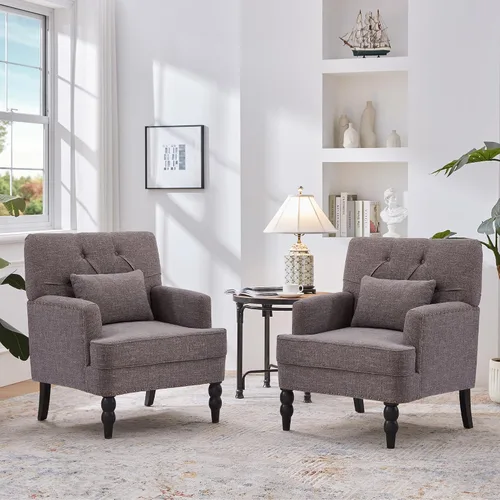 Vista 12 de HUIMO Silla de Club Acolchada, Silla de Acento con Almohada Lumbar, Sillón Tapizado con Botones, Sillas de Sofá de Tela de Lino para Dormitorio