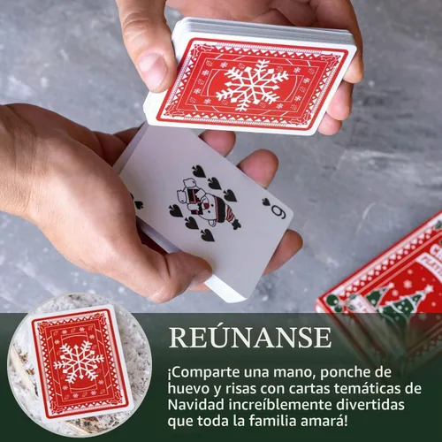Vista 3 de Naipes de Navidad, bonitos diseños para diversión familiar con libro electrónico de juegos de cartas gratis. Gran regalo de relleno de calcetines