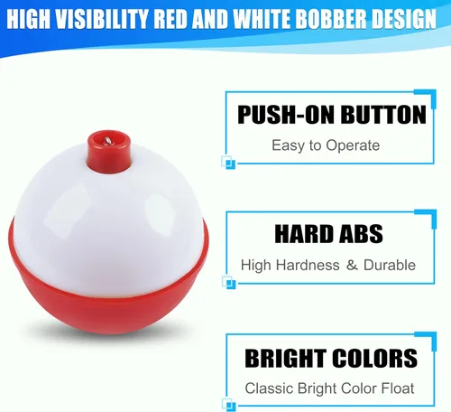 Vista 5 de AGOOL Fishing Bobbers Set Snap Hard ABS on Red/White Fishing Floats Bobbers Push Button Round Buoy Floats Tackle Accessories