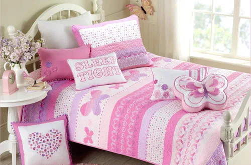 Vista 8 de Cozy Line Home Fashions - Juego de ropa de cama reversible de lunares y rayas en negro, blanco y rosa, con estrellas, de 100% algodón, colcha