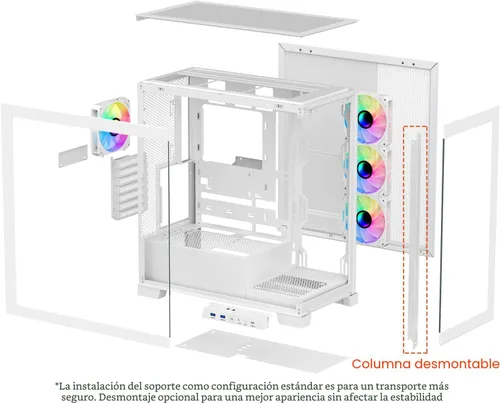 Vista 4 de SAMA NEVIEW 4503 Chasis Mid Tower para PC con paneles de vidrio templado dobles, ventiladores ARGB de 4×120mm preinstalados, chasis ATX de alto