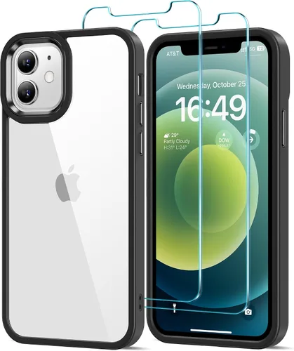 Vista 26 de HOOMIL Funda para iPhone 11 con 2 protectores de pantalla de vidrio templado, no amarillea, protección contra caídas, arañazos, transparente, parte