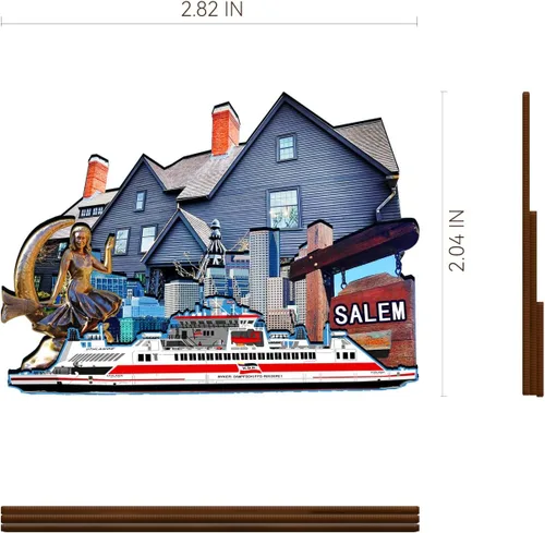 Vista 3 de Imán de madera de Salem de EE. UU. 3D para nevera, recuerdos coleccionables, decoraciones artesanales hechas a mano