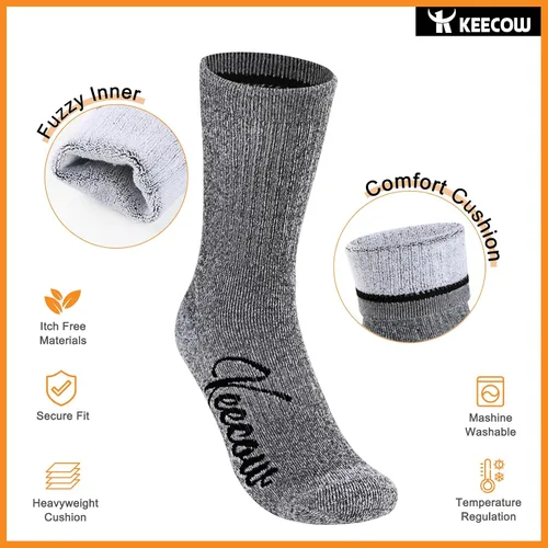 Vista 3 de KEECOW Calcetines de lana merino para hombres y mujeres, térmicos, cálidos, acogedores, de invierno, para senderismo, trabajo, correr, 3 pares