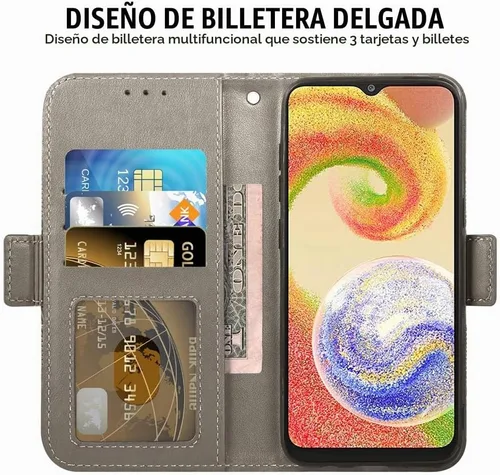 Vista 2 de Asuwish Funda de teléfono para Samsung Galaxy A04e con protector de pantalla de vidrio templado y soporte de cuero para tarjetas de crédito con Gris