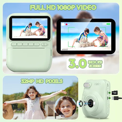 Vista 3 de Cámara para Niños Impresión Instantánea Regalos de Cumpleaños y Graduación para Niños de 3, 4, 5, 6, 7, 8, 9 años Cámara Digital Portátil
