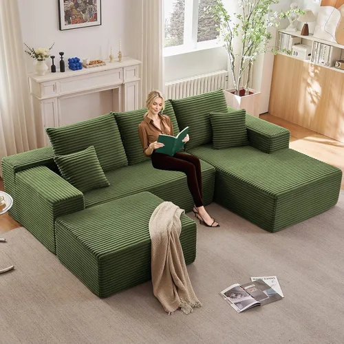 Vista 50 de Sofá modular Cloud de 95 pulgadas con otomana, moderno sofá nube en forma de U con asiento profundo, cómodo sofá de pana de 3 plazas, sofá de espuma