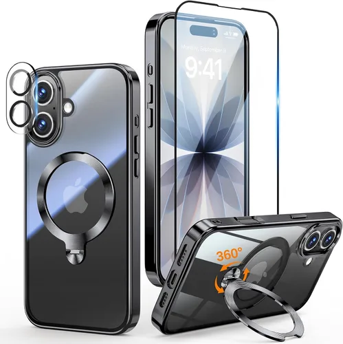 Vista 20 de [Protección Tri-Shield] Funda para iPhone 13 Pro con soporte giratorio de 360° compatible con MagSafe [anillo magnético de CD)