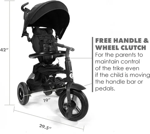 Vista 7 de QPlay Rito - Triciclo plegable de lujo premium para niños pequeños con puntos de contacto de cuero, cochecito de triciclo para niños pequeños