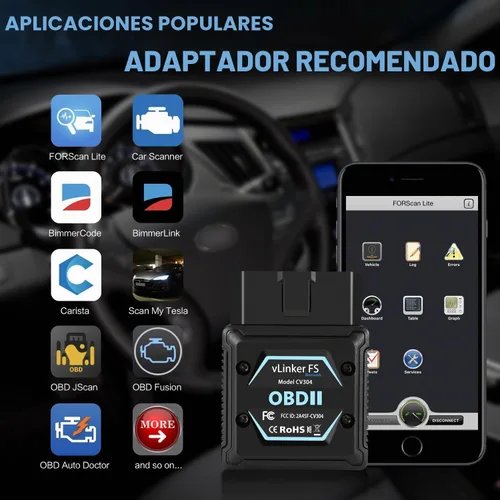 Vista 3 de Vgate vLinker FS - Adaptador Bluetooth FORS-can 0BD2 para for-d herramienta de diagnóstico de coche Fixd, escáner OBD2, Bluetooth MS-CAN, funciona