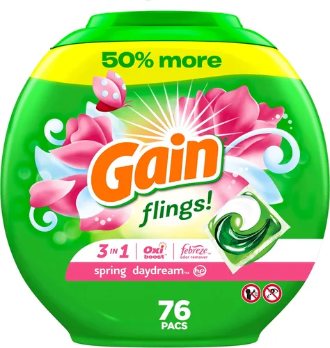 Vista 23 de Gain Flings! Jabón líquido para ropa sucia, compatible con HE, paquete de 3 bolsas, 111 unidades, aroma de larga duración, aroma a brisa feliz