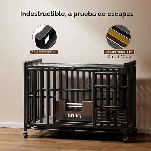 Vista 4 de Jaula para Perros de Servicio Pesado, Jaula Indestructible a Prueba de Escape para Perros con Alta Ansiedad, Perrera de 3 Puertas con 4 Ruedas