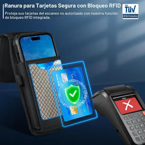 Vista 3 de ykooe Funda para teléfono celular compatible con iPhone 17, 16, 15, 14, 13, 12 y modelos Pro, clip para cinturón y tarjetero, negro, L iPhone 12