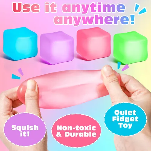 Vista 2 de Paquete de 4 Cubos Antiestrés, Pelotas Antiestrés con Forma de Cubo de Hielo de Elevación Lenta para Adultos y Niños, Juguete Sensorial Fidget