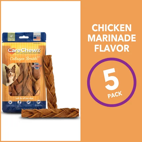 Vista 4 de Pet Factory CareChewz - Golosinas trenzadas delgadas de colágeno de 6 a 7 pulgadas para masticar para perros, sabor a pollo, 5 unidades/1 paquete