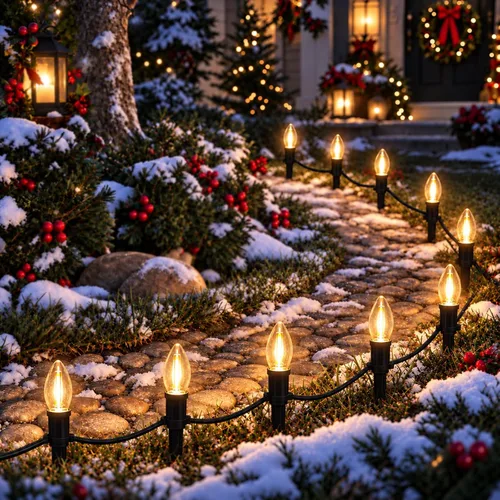Vista 8 de 11.58m luces LED multicolor para camino de Navidad, 25 luces multicolor extensibles resistentes al clima para camino de Navidad con bombillas LED C9