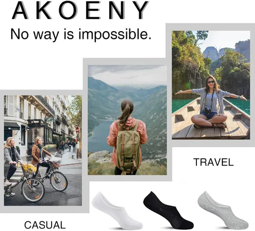 Vista 7 de AKOENY Calcetines invisibles para mujer, 6 pares de tobillos, antideslizantes, con pies ocultos para zapatos planos, zapatos deportivos, mocasines