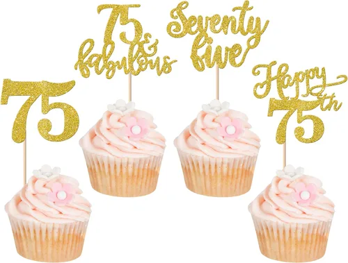 Vista 51 de Rsstarxi Paquete de 24 adornos con purpurina para cupcakes de 30 cumpleaños, treinta y 30 fabulosas selecciones de cupcakes, decoraciones para feliz