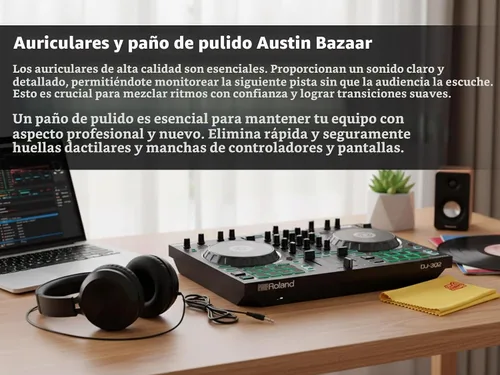 Vista 5 de Roland DJ-202 Paquete de controlador DJ con funda, auriculares y paño de pulido de Austin Bazaar